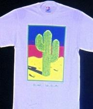 S.W. USA imprinted, fluorescent design on a white T-shirt